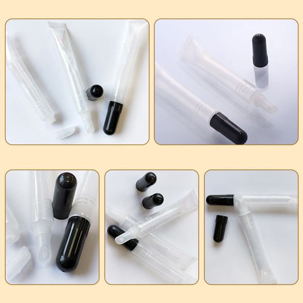 16 Tube size transparent lipstick tube offset with transparent lipstick inner stopper + black long tube cap-1