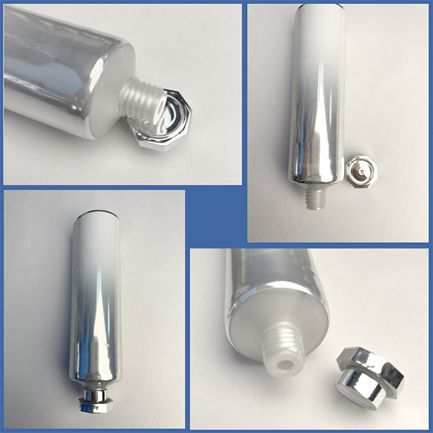 35 Pipe diameter aluminum-plastic composite tubes high-gloss sheet offset printing silver screen printing process with silver octagonal cap 50ml hand cream tube
